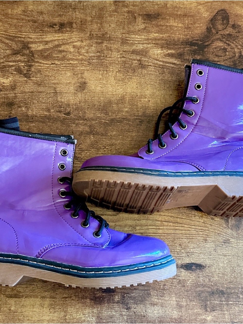 Vibrant Purple Boots Shiny Lace-Up Combat Boots RAVE burning man edc edm bright